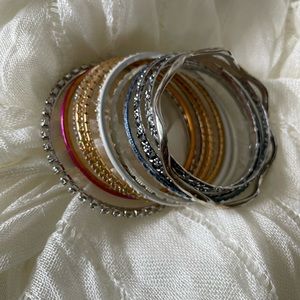 Mix size, style gold and silver tone bangles - 13 pieces